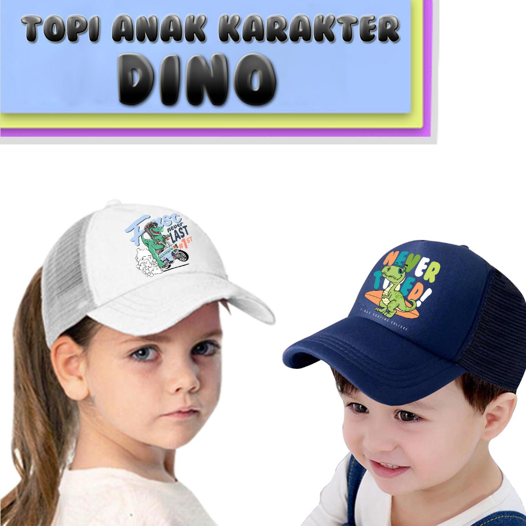 PVJ - Topi Anak Pria Wanita Jaring Karakter Dino Trucker Hat Outdoor
