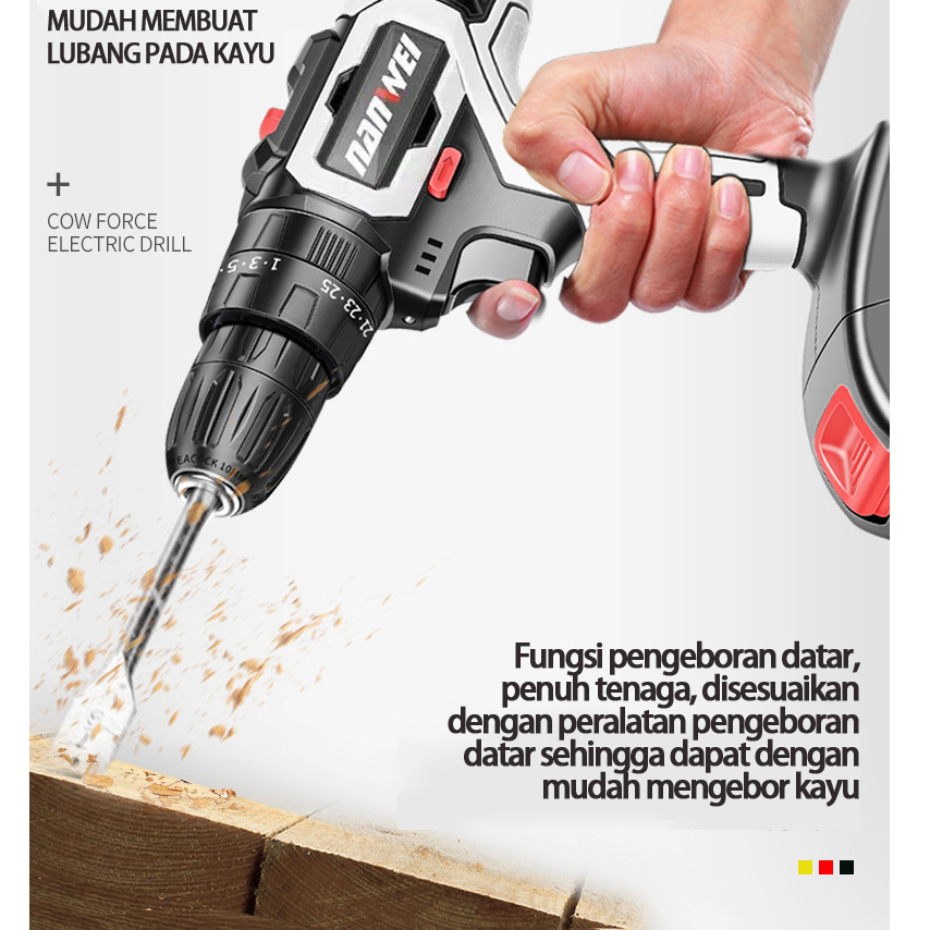 Bor cordless dengan isi ulang baterai lithium 42V/12V /Elektrik Drill/ bor listrik/beton besi kayu full set pilihan Bor tanpa kabel SURPABAYA