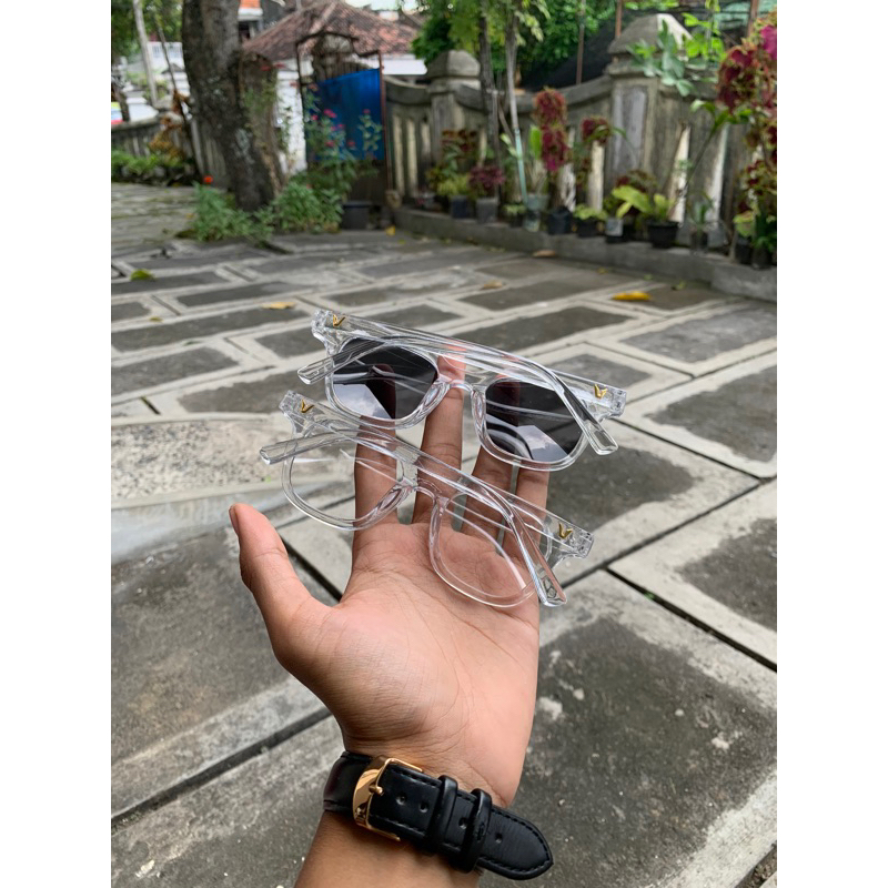 VINCENT SUNGLASSES TRANSPARAN LOGO V KACAMATA FULL CLEAR KEREN KEKINIAN UNISEX PRIA WANITA