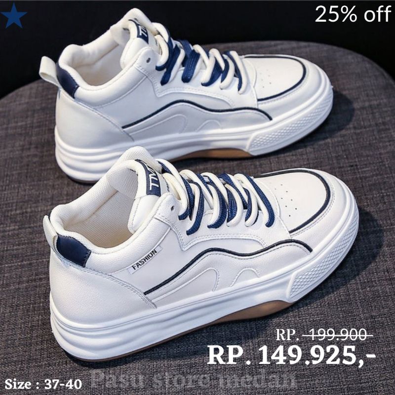 Sepatu wanita TMT 37-40 putih biru Sneakers olahraga sport lari gym outdoor casual murah Medan Sumatera utara