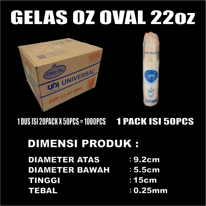 Gelas Oz Plastik Oval 12oz 14oz 16oz 18oz 22oz Per Pack Cup Pop ice Murah Trifinity Var