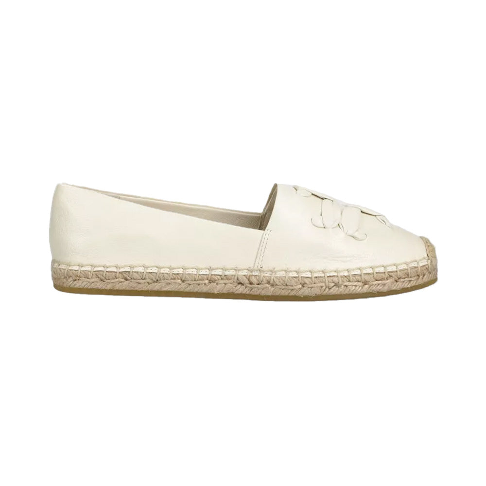 Try Burch Woven Double T Signature Calf Leather Espa Cream White