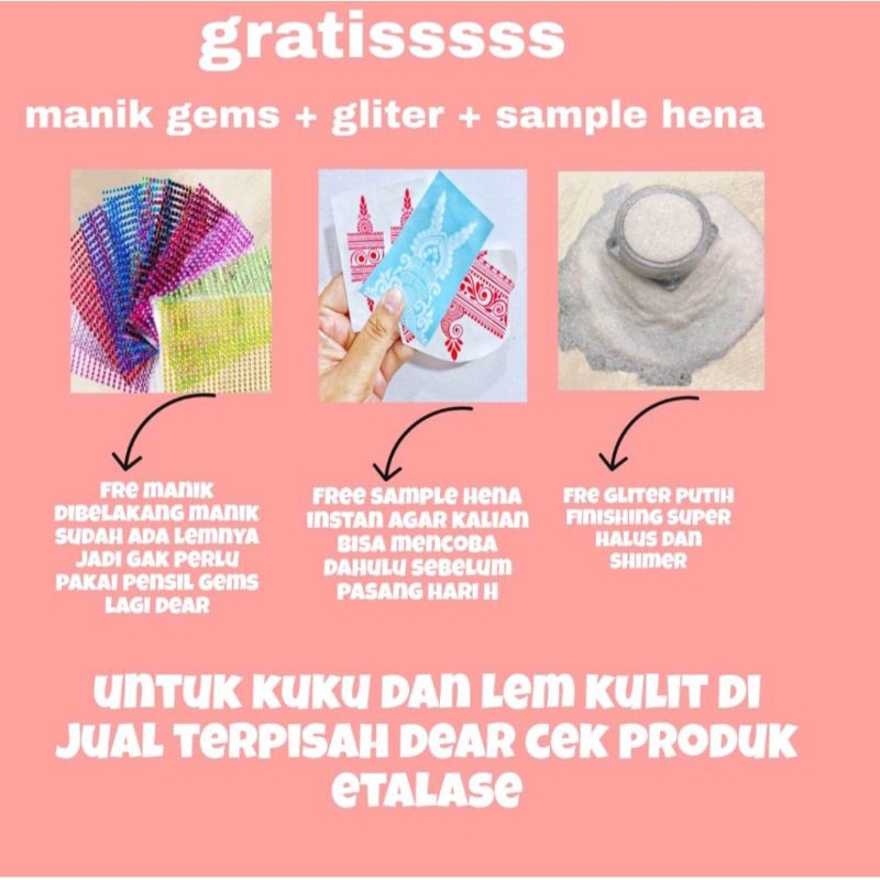 1 PCS BISA KANAN KIRI MOTIP TERBARU HENA INSTAN FRE MANIK DAN GLITER