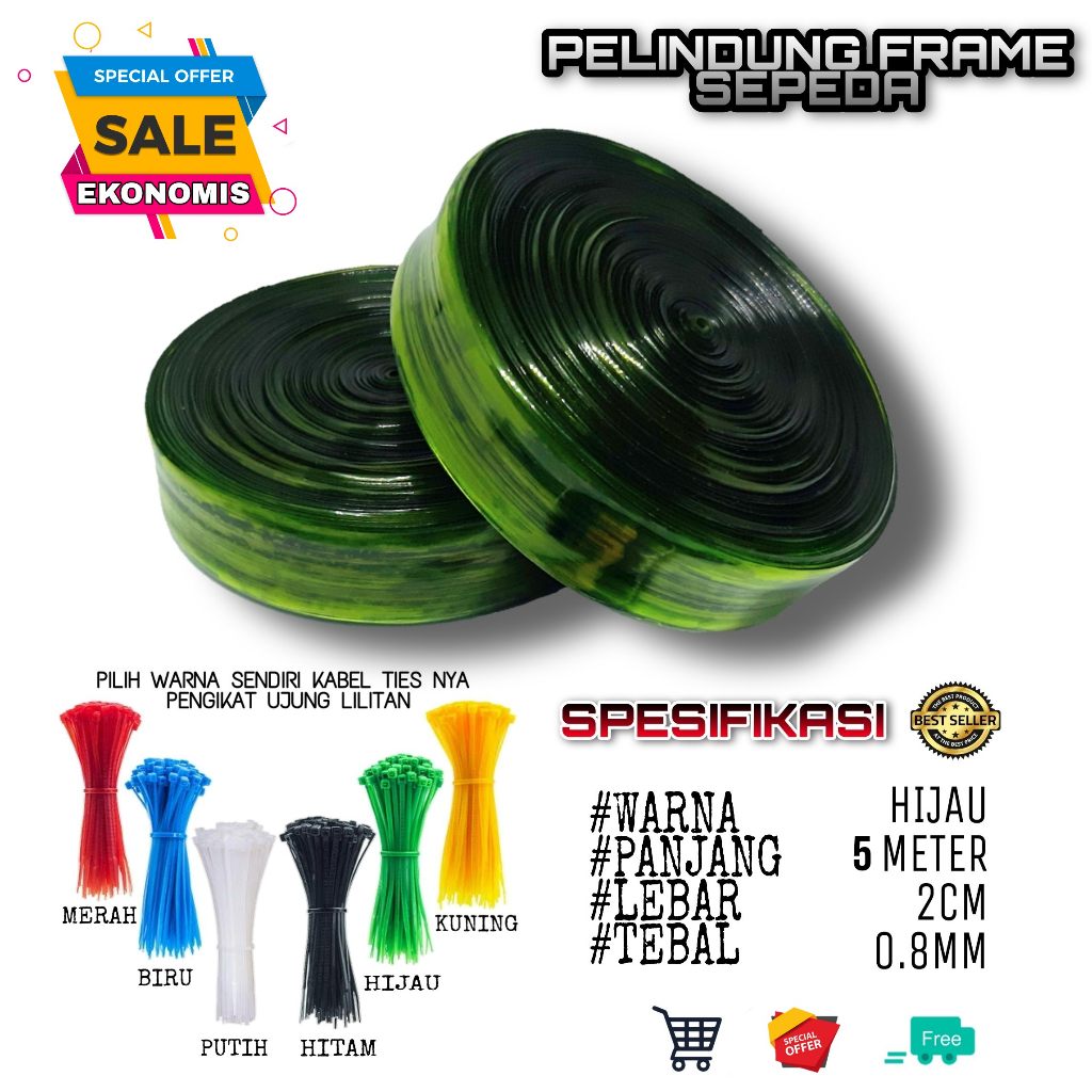 [PROMO] Aksesoris Sepeda - Pelindung Frame Sepeda - Pelindung Rantai Sepeda Warna Hijau - Panjang 5 