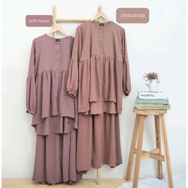 Tunik One Set Shanum by Himosly / Tunik Set Rok Crinkle Syari