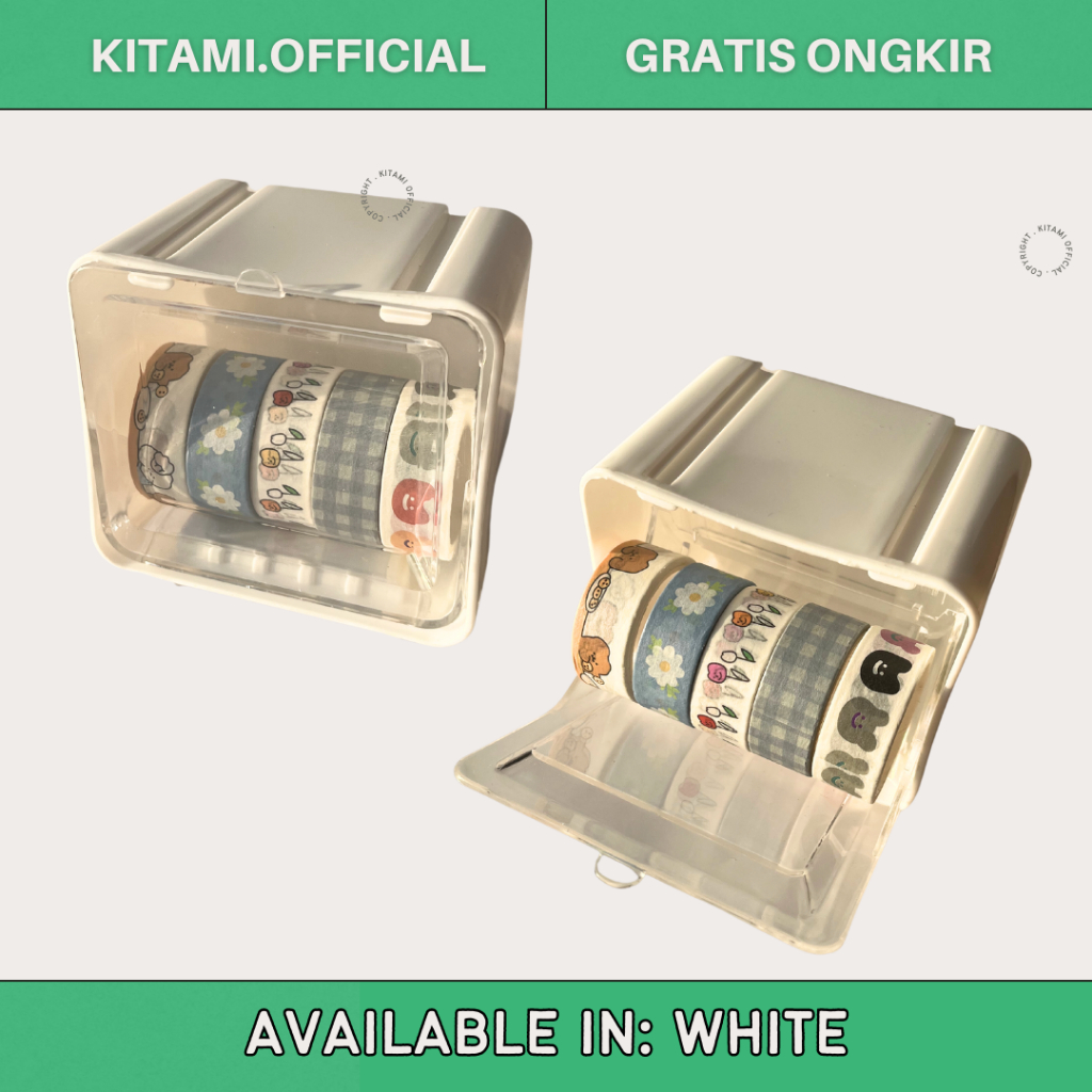 KOTAK BOX WASHI TAPE DESK ORGANIZER AESTHETIC PUTIH