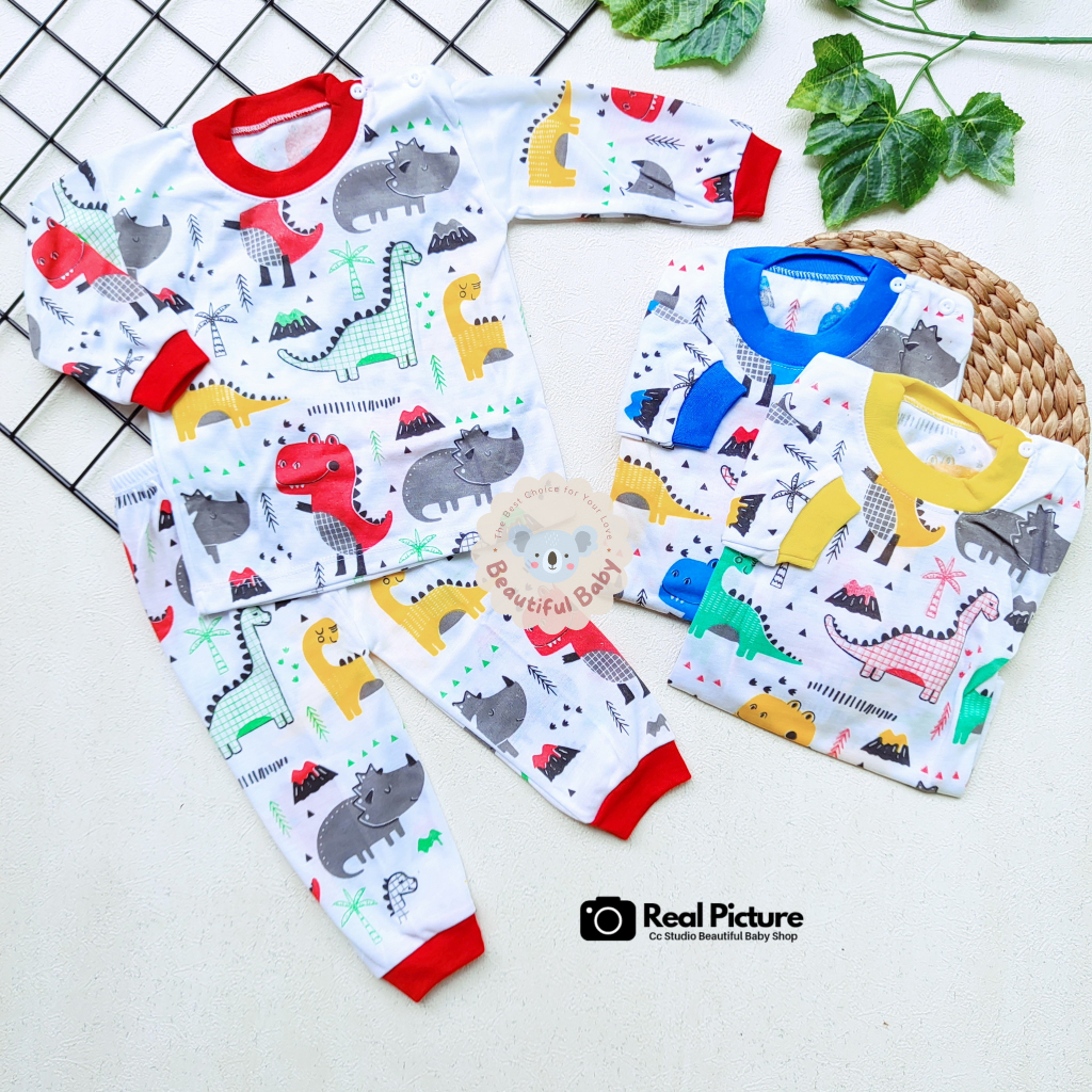 Setelan Piyama Baju Bayi Panjang Motif Dinosaurus / Baju Tidur Bayi Lengan Panjang Celana Panjang / Kaos Oblong Bayi &amp; Anak Kancing Pundak / Baby.ou