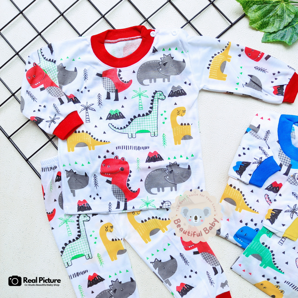 Setelan Piyama Baju Bayi Panjang Motif Dinosaurus / Baju Tidur Bayi Lengan Panjang Celana Panjang / Kaos Oblong Bayi &amp; Anak Kancing Pundak / Baby.ou