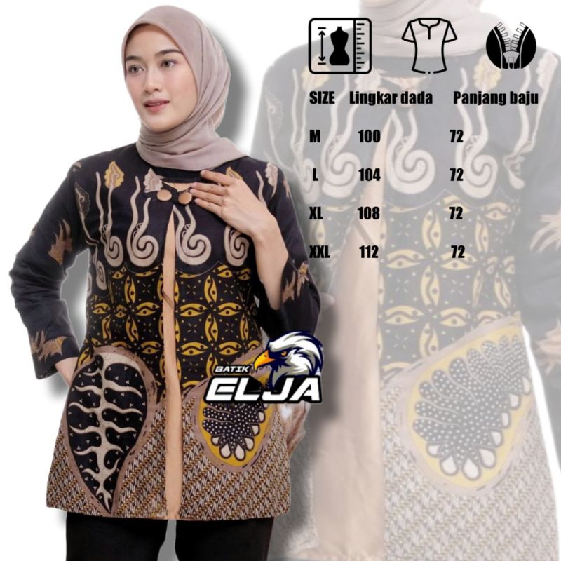 Baju Batik Wanita Premium Blouse Kantor Kerja Modern Motif Baru Lengan Panjang