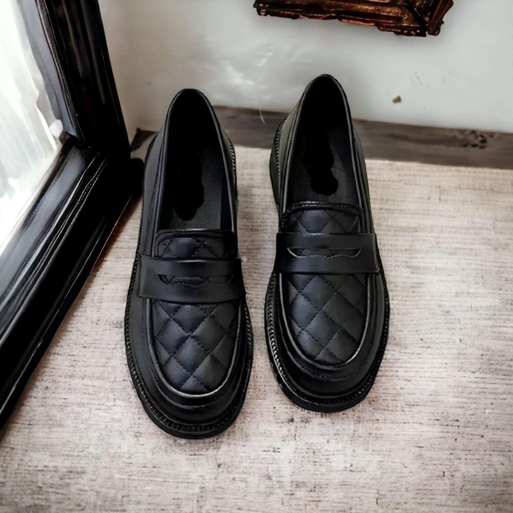 SEPATU WANITA LOAFERS 2023 / SEPATU KERJA BLACK MATTE / PELAJAR OOTD VERSI KOREA BB 0101