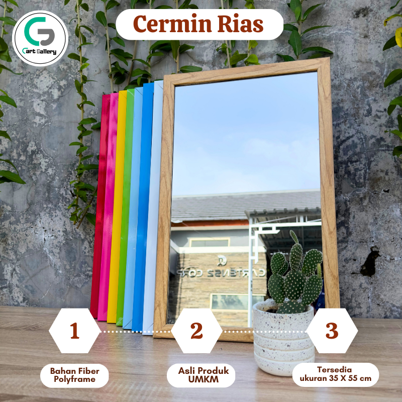Mirror Cermin Kaca Minimalis Kotak Frame Kayu Simple 35X55 Gantung Dinding Hiasan Dekorasi Kamar Man
