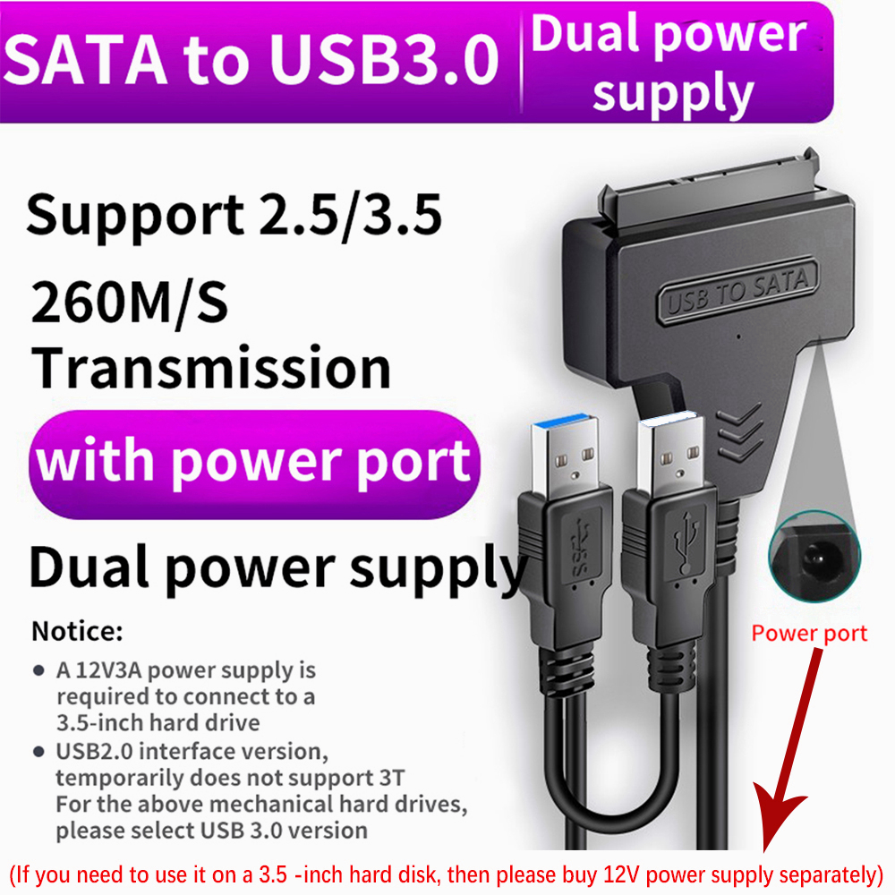 Actual【COD】Adapter Converter Hard Disk SATA to USB3.0/2.0 untuk HDD 2.5/3.5Inch SSD Converter USB to SATA(22pin)