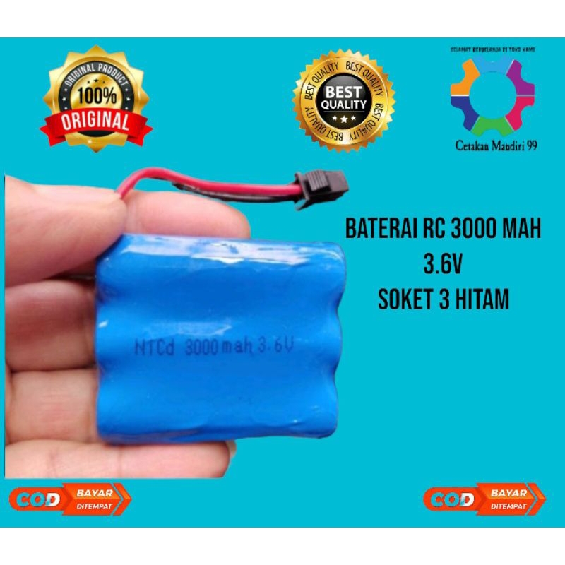 Baterai Rc Ni-Cd 3000 mAh 3.6 V Baterai 3 Soket Hitam Untuk Mobil Remot Kontrol