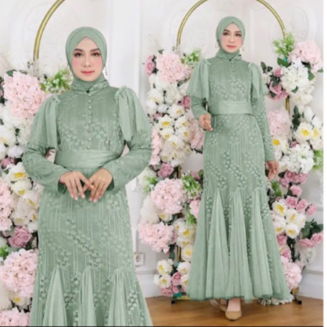 dress gaun mewah brukat mix satin