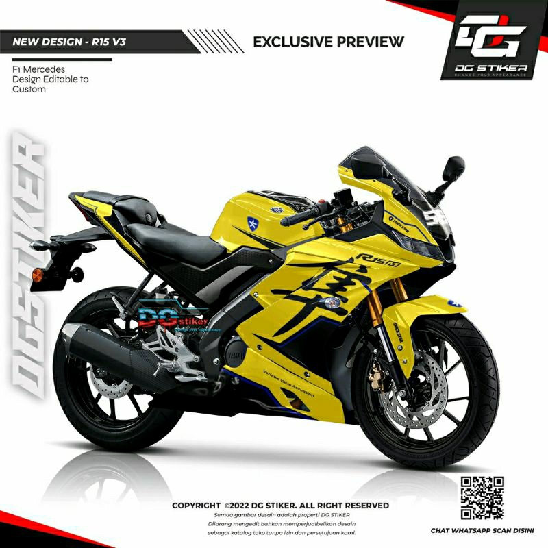Decal r15 V3, sticker r15 v3, dekal r15 v3, decal stiker r15 v3, Kuning Trickstar