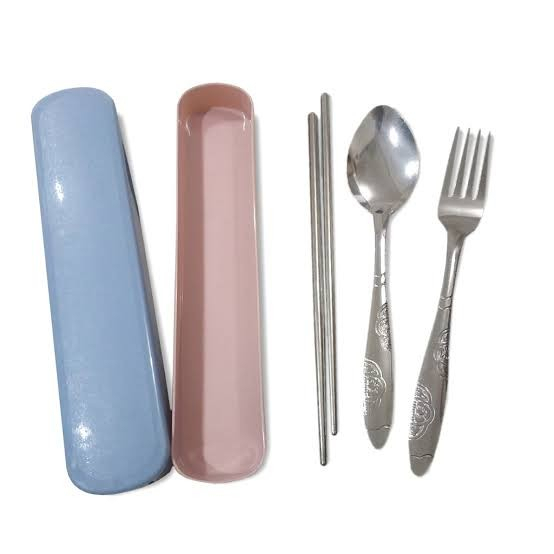 Set Alat Makan Travel Korea Sendok Sumpit Garpu Bahan Stainless Steel