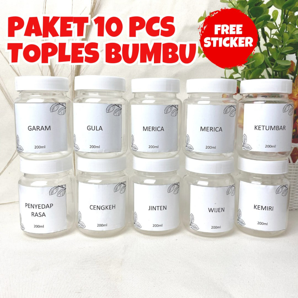 JAVASHOP Paket 10 Pcs Toples Bumbu Dapur Free Label Stiker