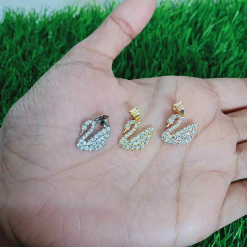 liontin swan mata putih/perak asli silver 925 lapis emas/perhiasan fashion wanita terbaru