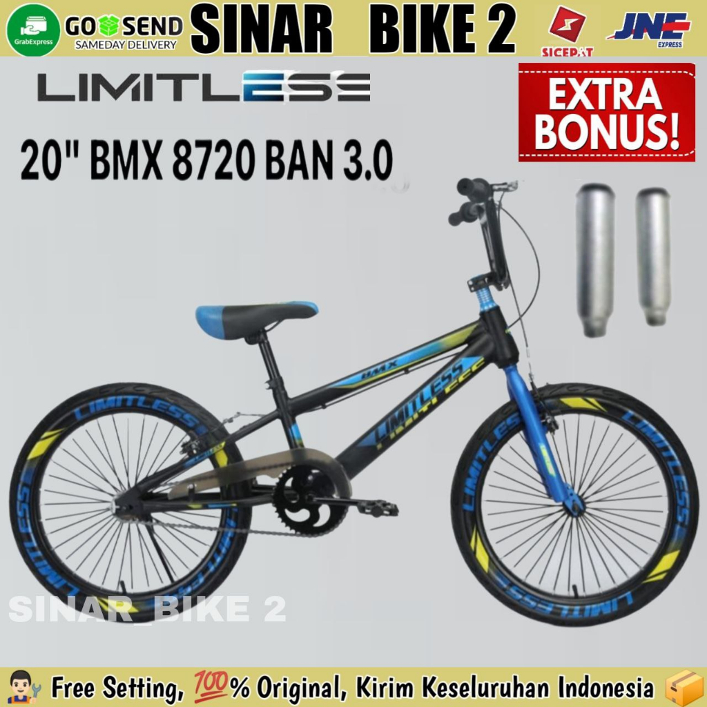 Sepeda BMX Anak Laki Laki Ukuran 20 Inch BMX Limitless 8720  Ban 3.0 Ban Warna