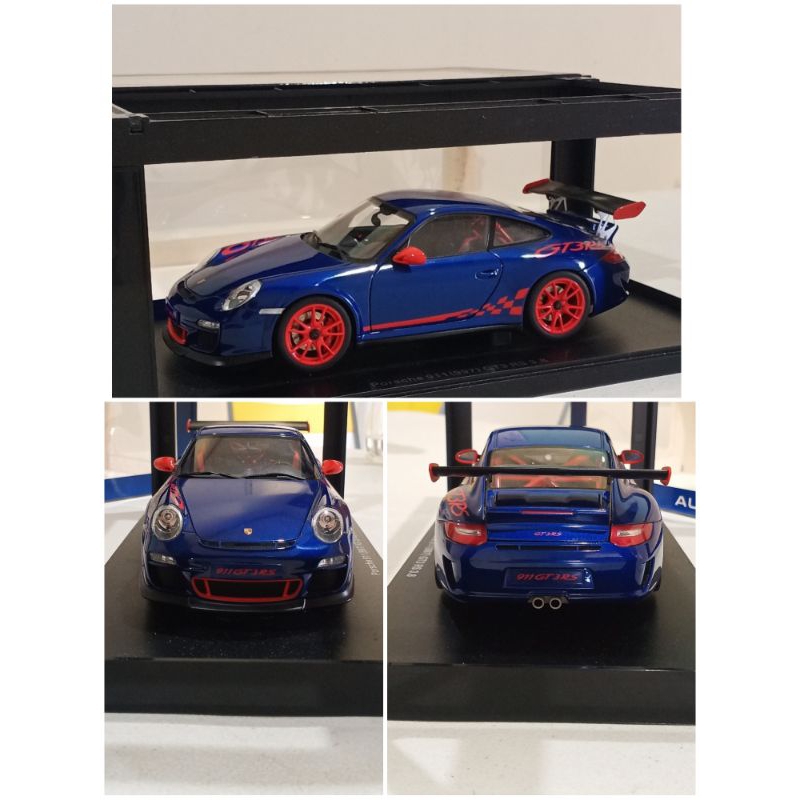 AA Autoart Diecast Skala 18 Porsche 911 997 GT3 RS 3.8 Blue With Red Stripes