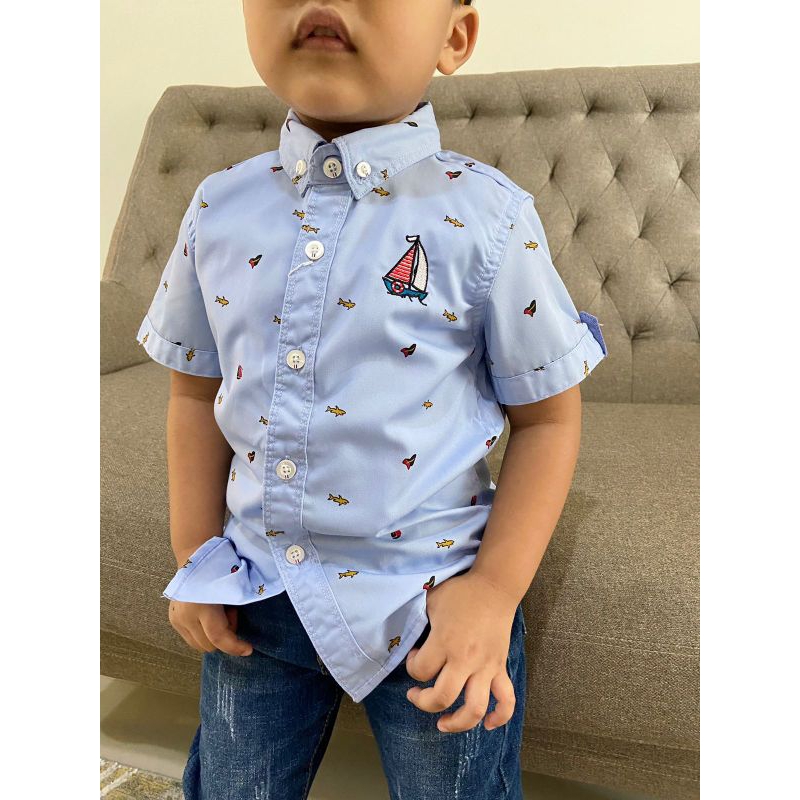 baju kemeja pendek shirt biru muda anak kids boys laki cowo import premium bagus K524