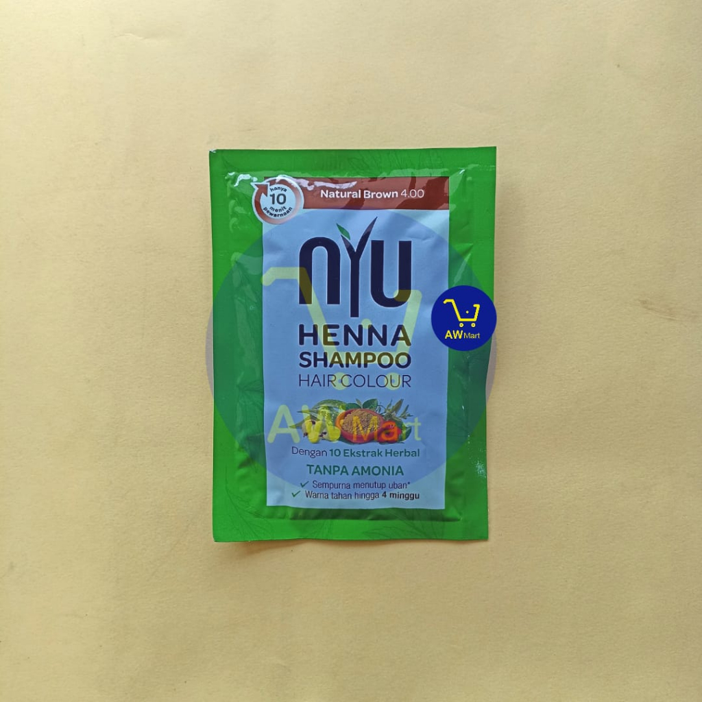 NYU HENNA PEWARNA RAMBUT 20 ML  HITAM &amp; COKELAT - NYU HENNA SHAMPOO HAIR COLOUR 20ML