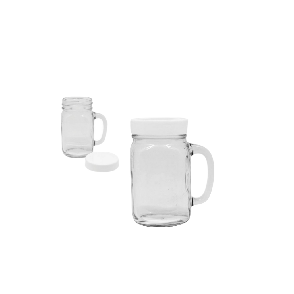 Gelas Jar Kaca 450 ml dengan Tutup Putih Plastik / Drink Jar Polos