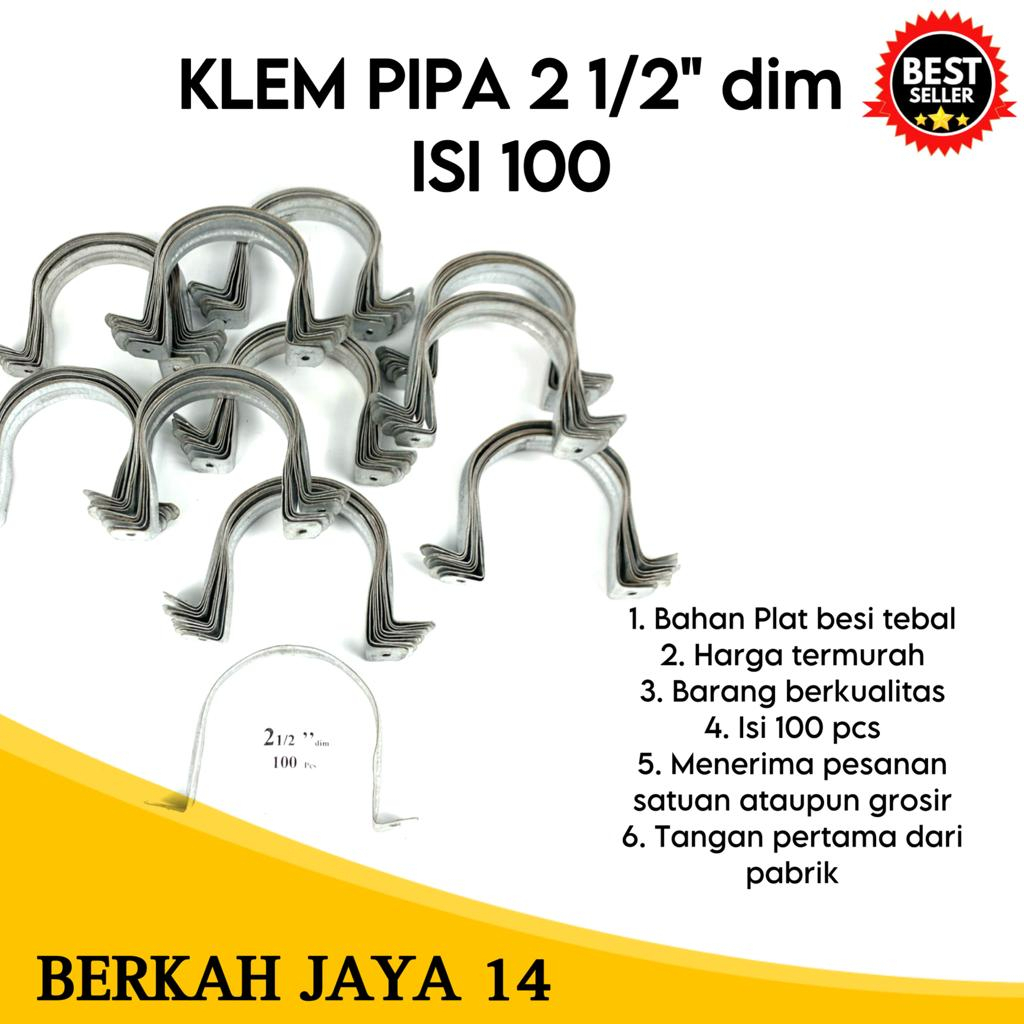 KLEM BESI PLAT PIPA UKURAN 2 1/2 INCH HARGA MURAH BARANG BERKUALITAS ISI 100 BIJI PER PACK TERLARIS