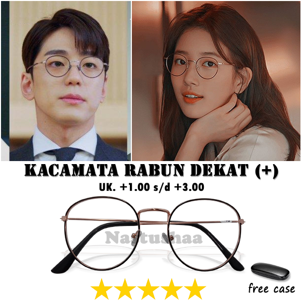 Kacamata Full Plus (+) Uk. +1.00 s.d +3.00 Kacamata Rabun Dekat Frame Oval Hitam Gold Besi Untuk Pria/Wanita FREECASE