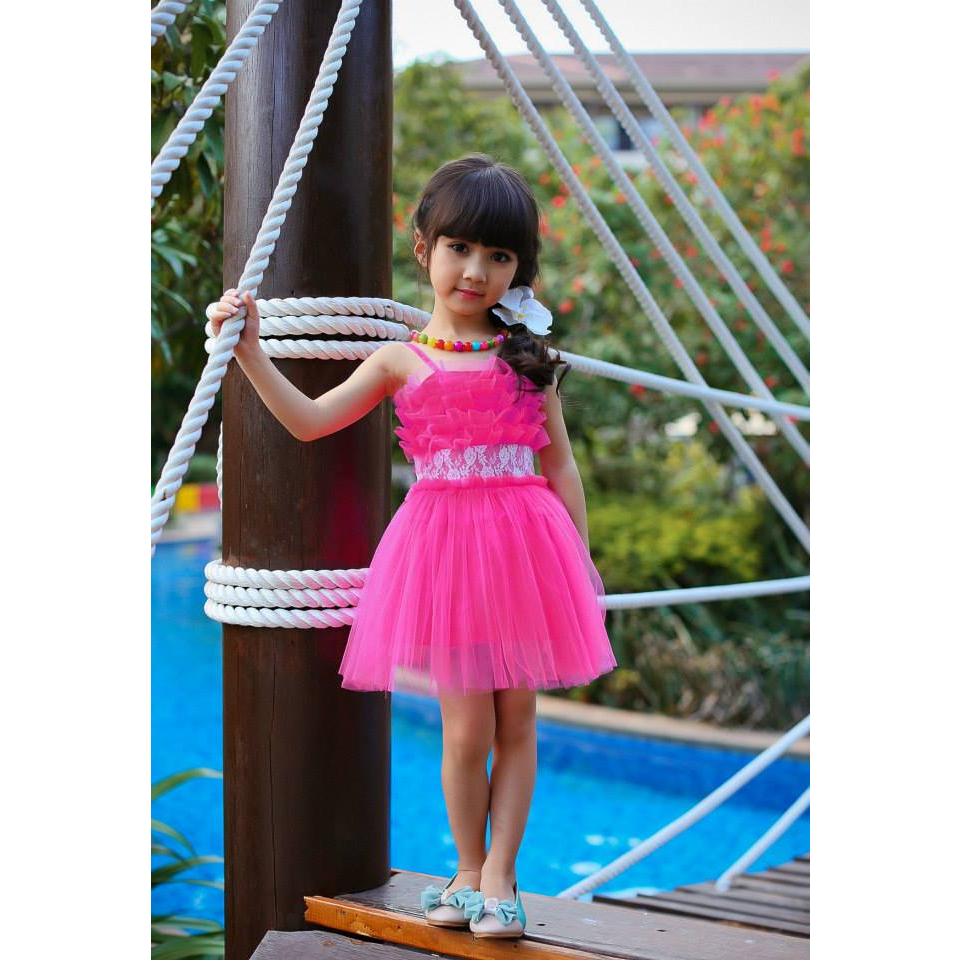 DRESS PESTA MISS NARRIE  ANAK PEREMPUAN MAGENTA 1443#A