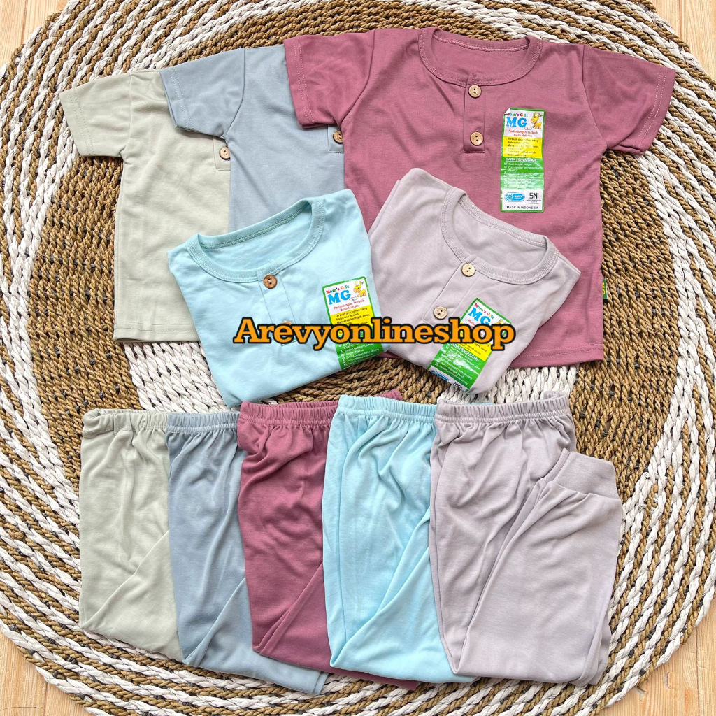 Setelan Baju Bayi Oblong Kancing Baju Pendek Celana Panjang Polos Warna Moms Gift SML XL 0-3 Tahun Unisex