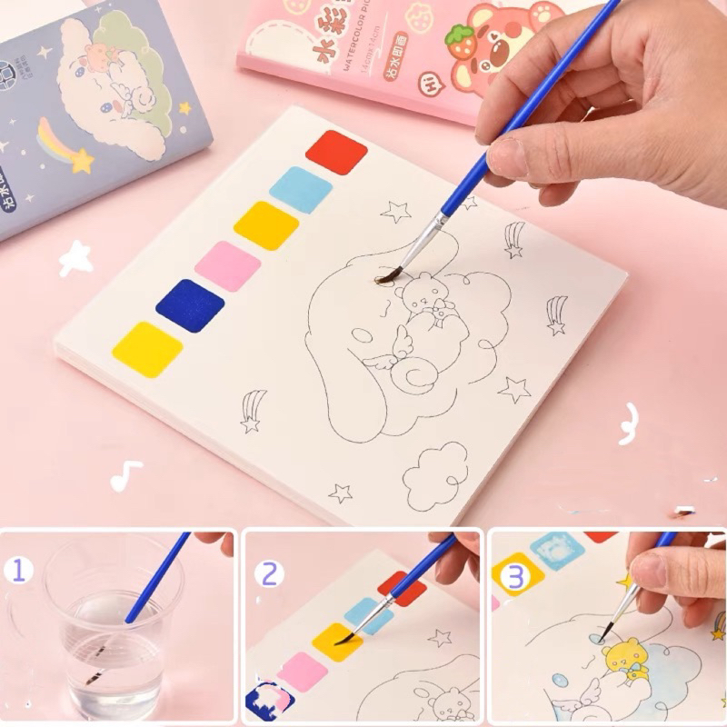 

RB cute water color painting buku gambar cat air anak tema imut