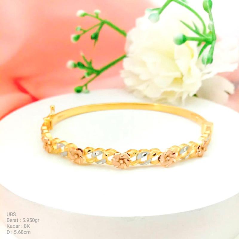 Perhiasan Gelang Emas Yellow Gold Bunga 3 Warna UBS 8k / 375