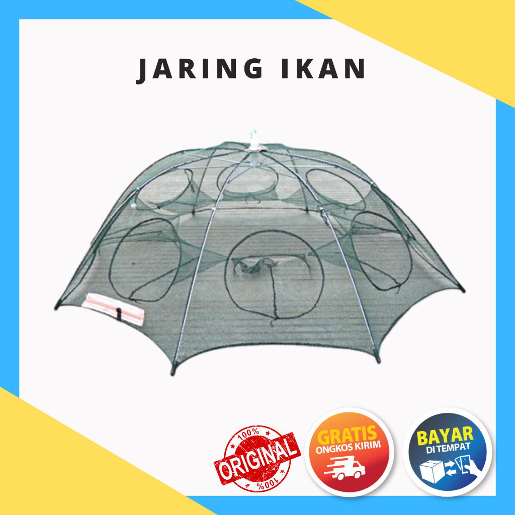 Jaring Pancing Ikan Hexagonal 8 Hole Fishing Net Trap Cage