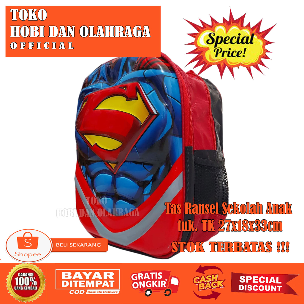 Hobidanolahraga Tas Ransel Backpack Anak Sekolah Ukuran TK Motif Badan Superhero Superman
