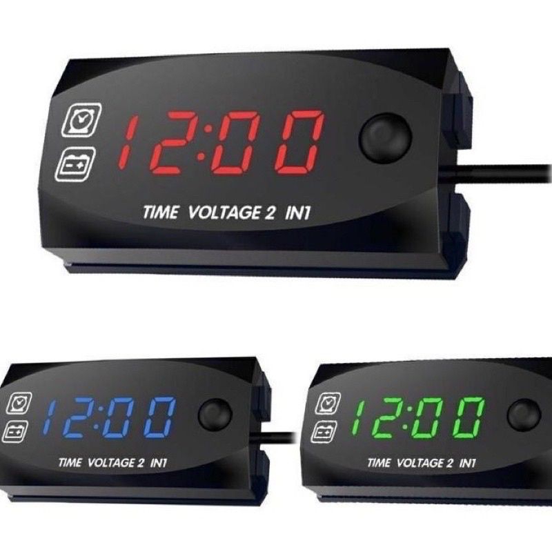 VOLT METER MOTOR digital plus JAM 2  IN 1 WATERPROFF VOLTMETER AMPERE AKI