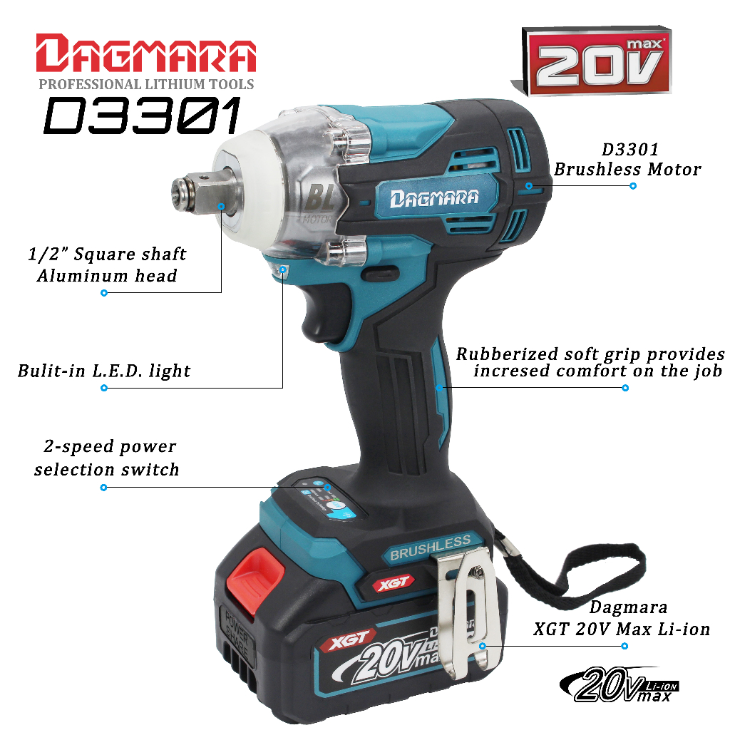 Dagmara D3301 1/2 Inch 360N.m Brushless Heavy Duty Cordless Impact Wrench