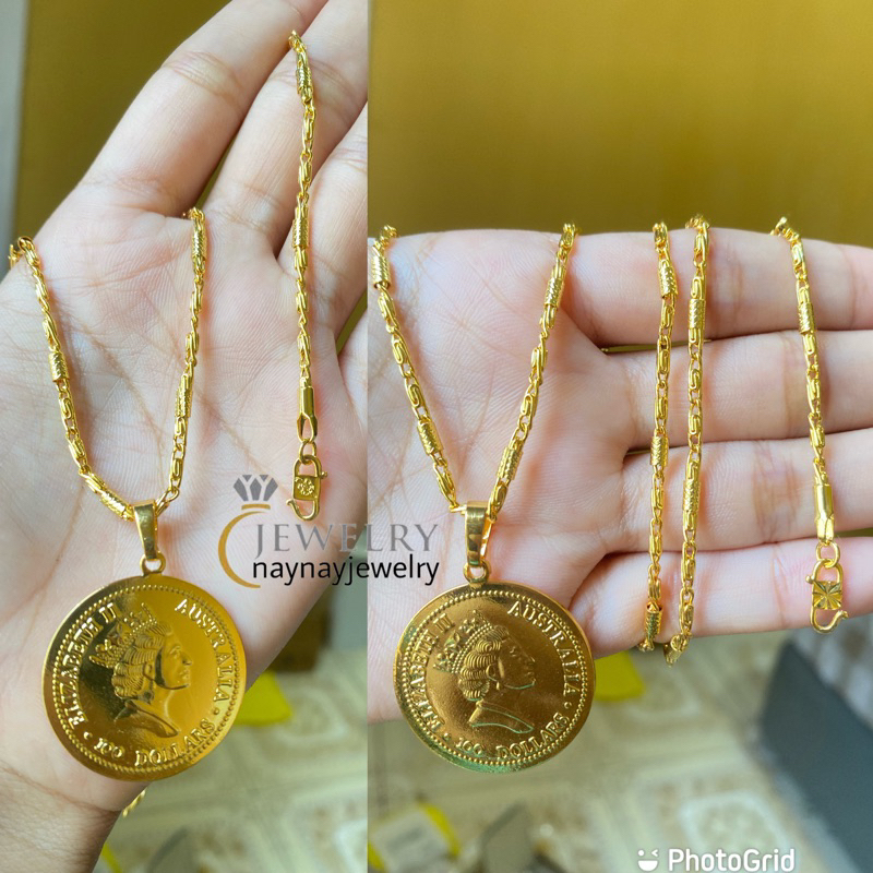 Kalung koin bambu 75cm lapis emas 24k