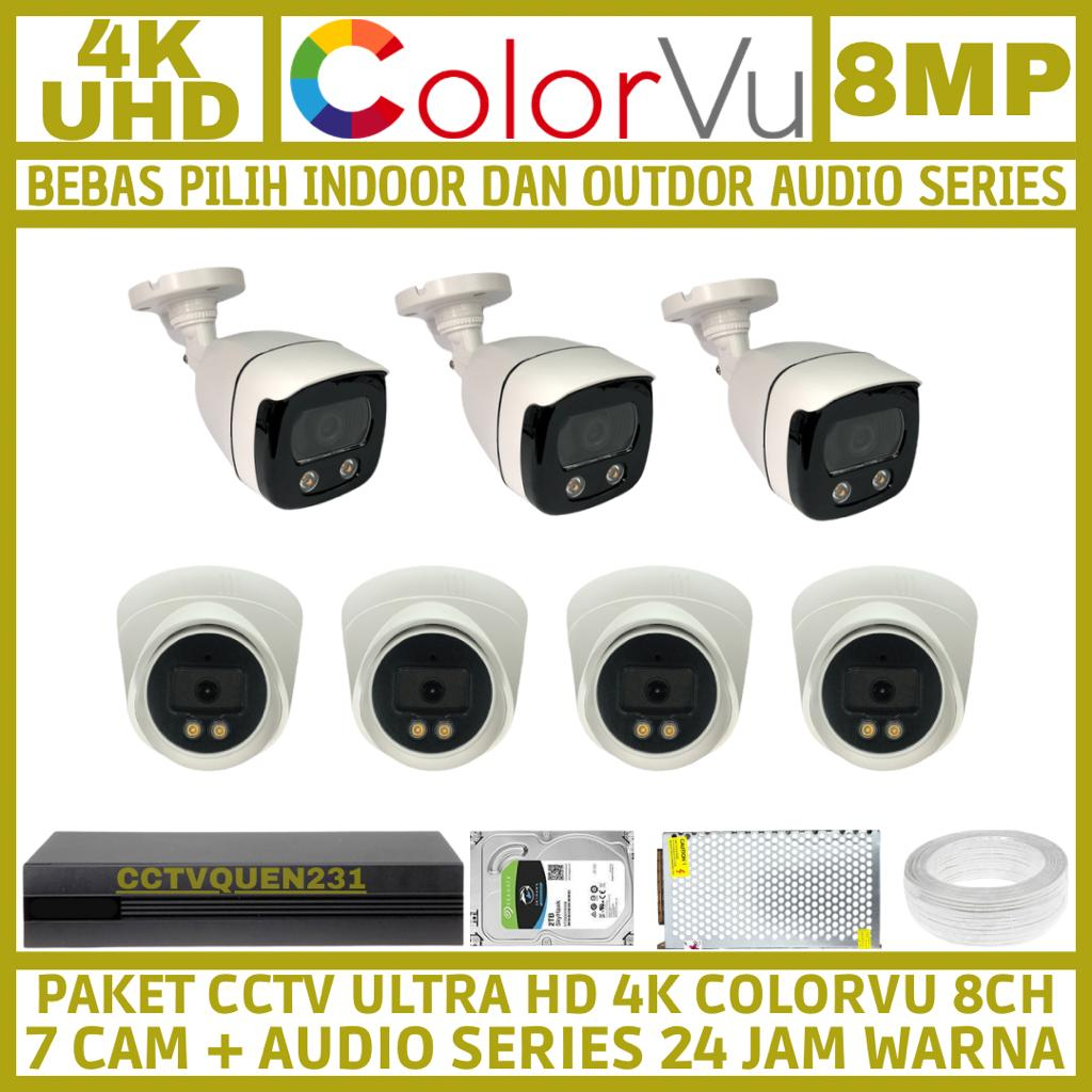 PAKET CCTV COLORVU 8MP 8 CHANNEL 7 KAMERA ULTRA HD 4K CAMERA AUDIO SERIES