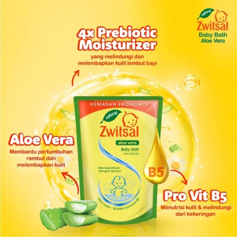 Zwitsal Baby Bath Hair &amp; Body 450ml Sabun Mandi And Shampo Bayi Natural Aloe Vera 450 ml