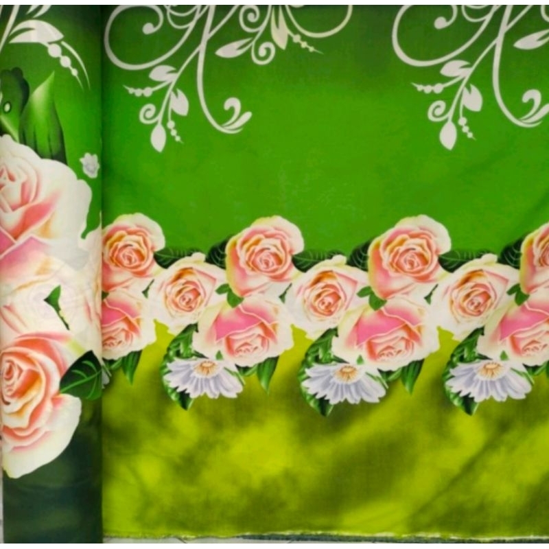 BAHAN KAIN SPREI METERAN GREEN ROSE LEBAR 240 CM
