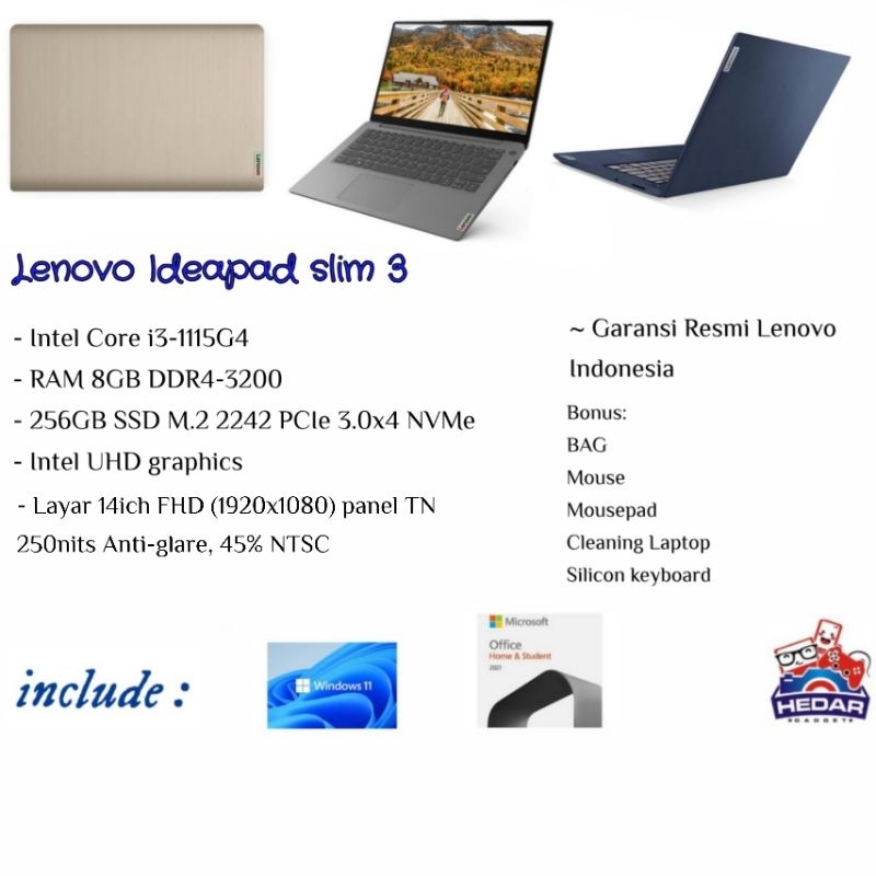 Lenovo IdeaPad Slim 3 i3 1115G4 8GB 256GB W11 OHS 14 FHD