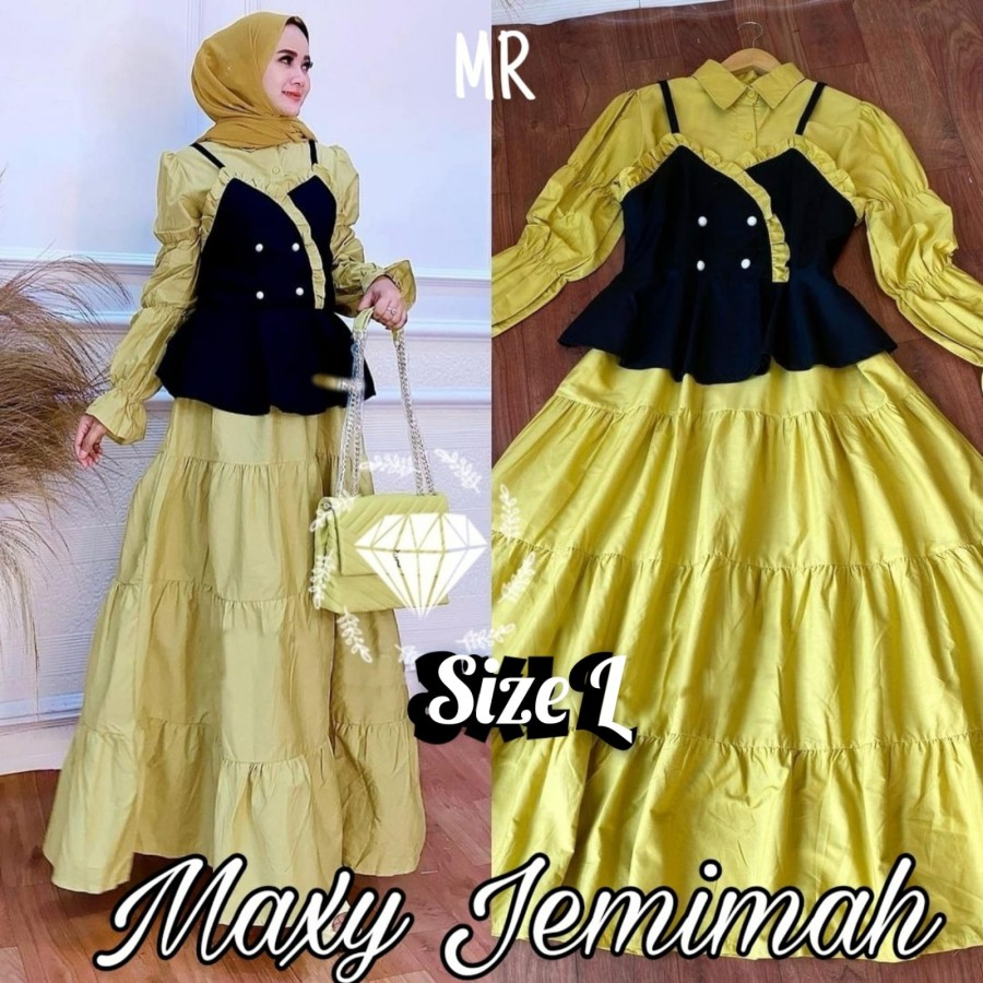Baju Gamis Maxi Tile Salsa Brukat Wanita Muslim Dewasa Lengan Balon Trend Kekinian Modern Murah Desa
