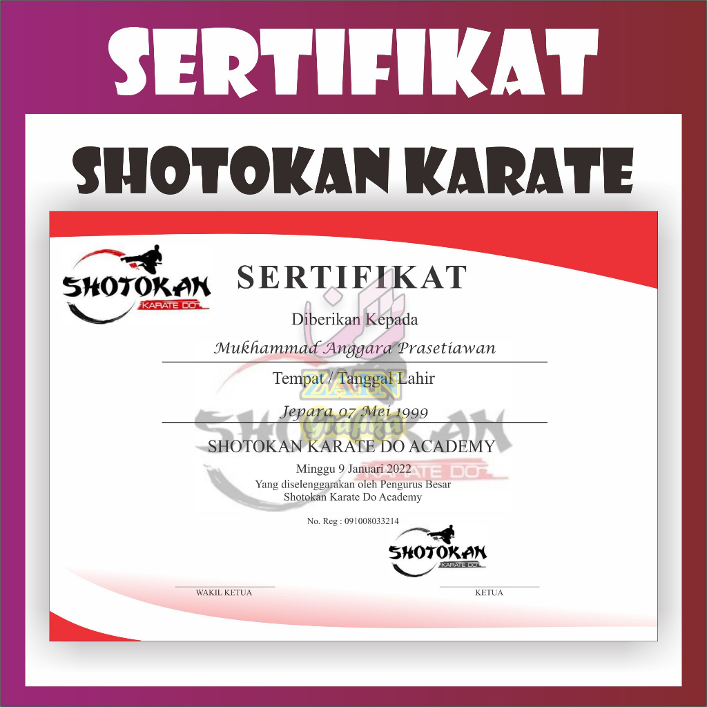 

Cetak Sertifikat Piagam Shotokan Karate Do Academi zain grafika
