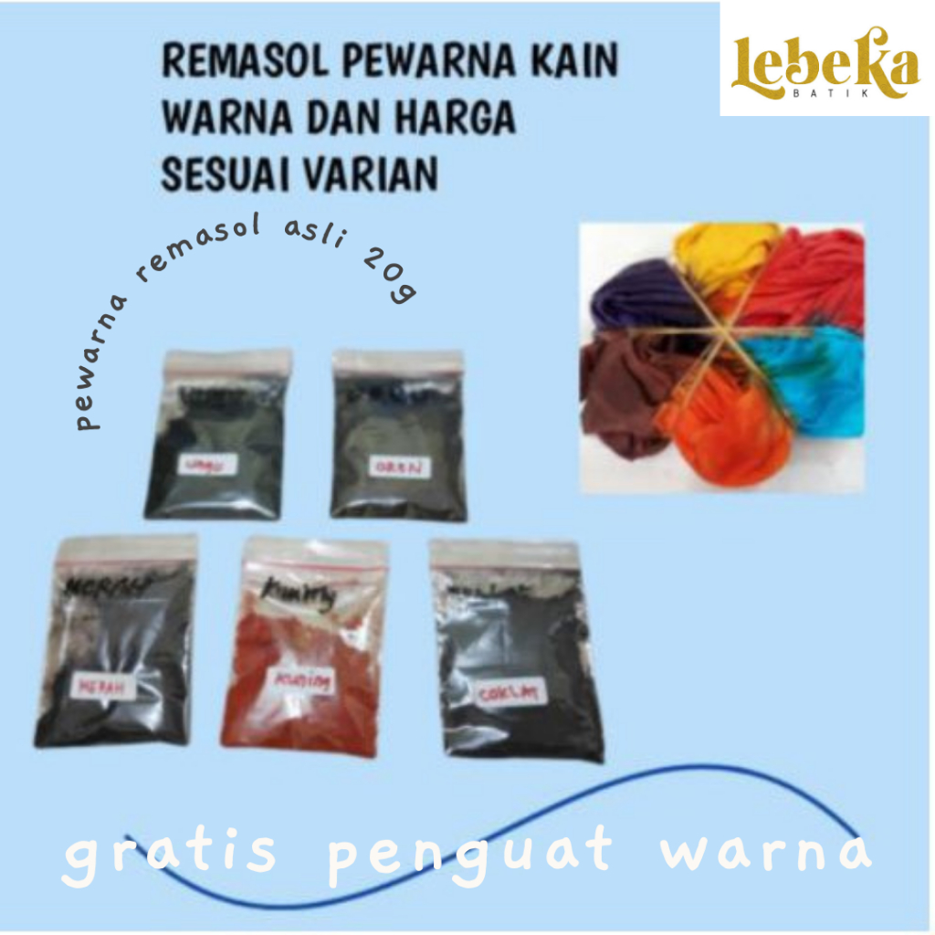 Pewarna Remasol Kit 20 gram gratis pengunci warna tiap beli 10 warna tekstil batik tie dye Plus Video Tutorial