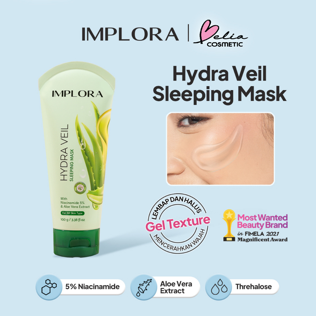 ❤ BELIA ❤ Implora Hydra Veil Sleeping Mask With Niacinamide 5% &amp; Aloe Vera Extract 100g | BPOM