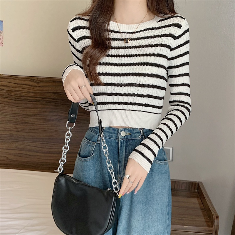 【 Bra Mall 】BJ-017 Sweater Rajut Stripe Wanita Lengan Panjang