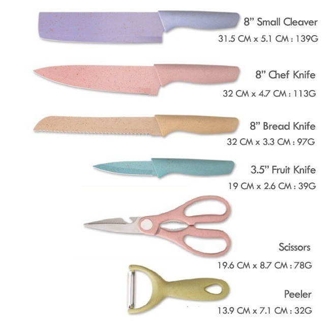 Kitchen Knife Pisau Pastel Colorful Jerami Set Warna Everiverh 6 Pcs