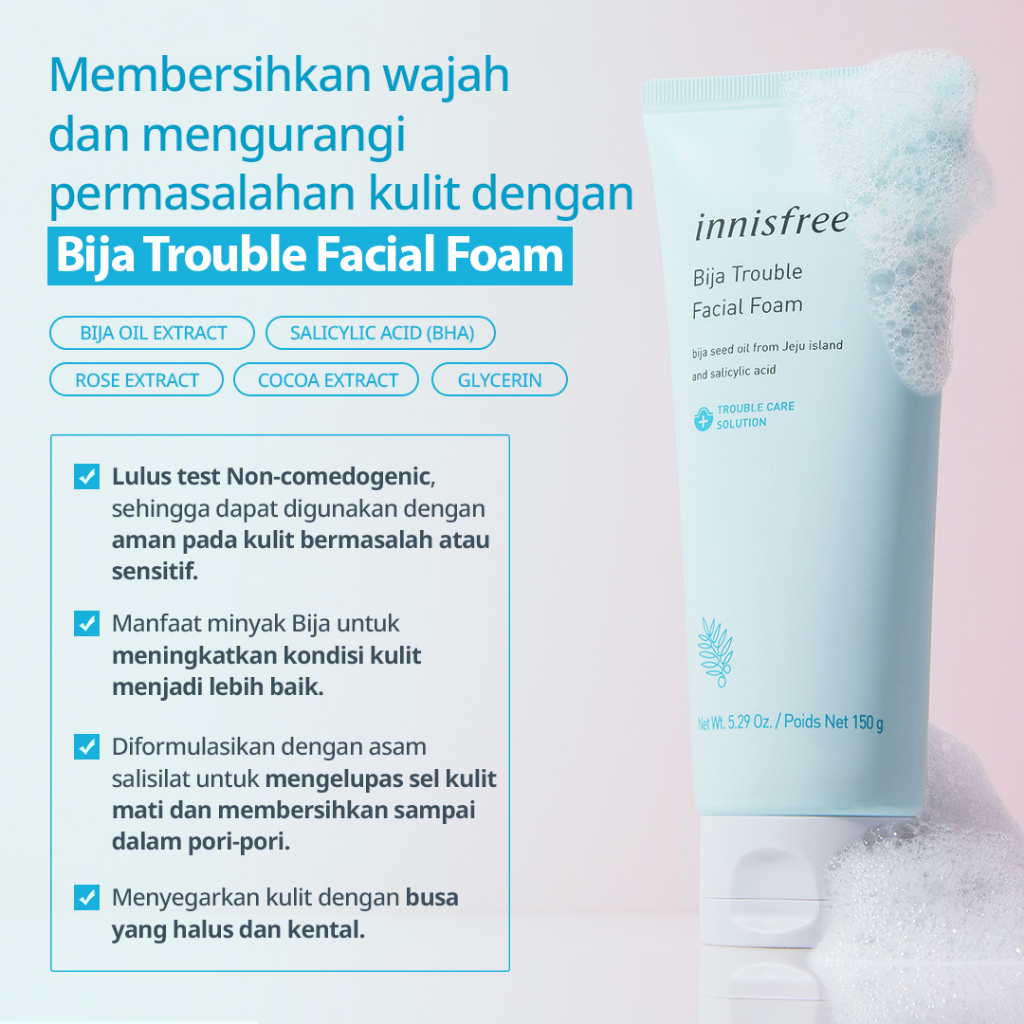 Innisfree Bija Trouble Cleansing Foam 150g / Acne Care Facial Foam