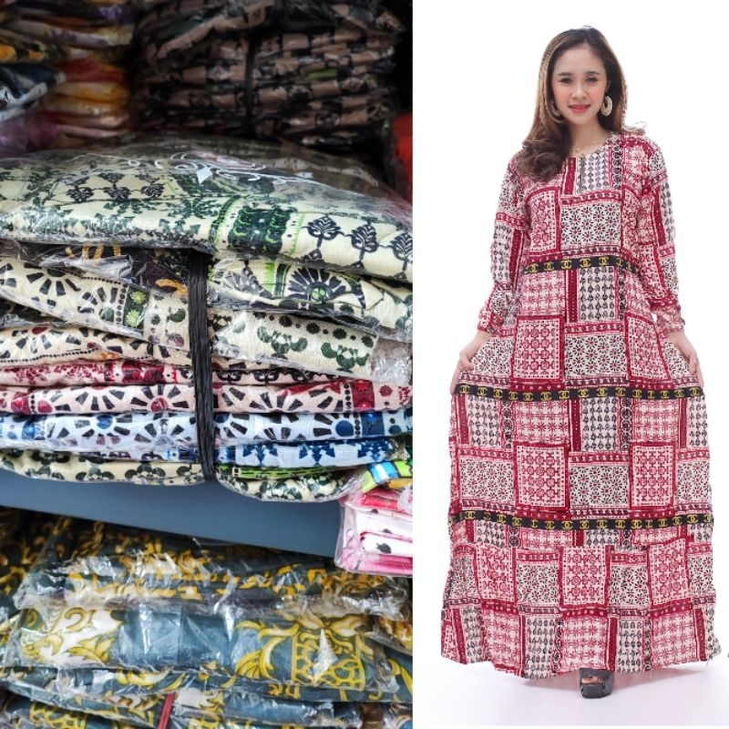 Saroja | Gamis Longdress Motif Kotak Pita Bordir | SJ Fashion